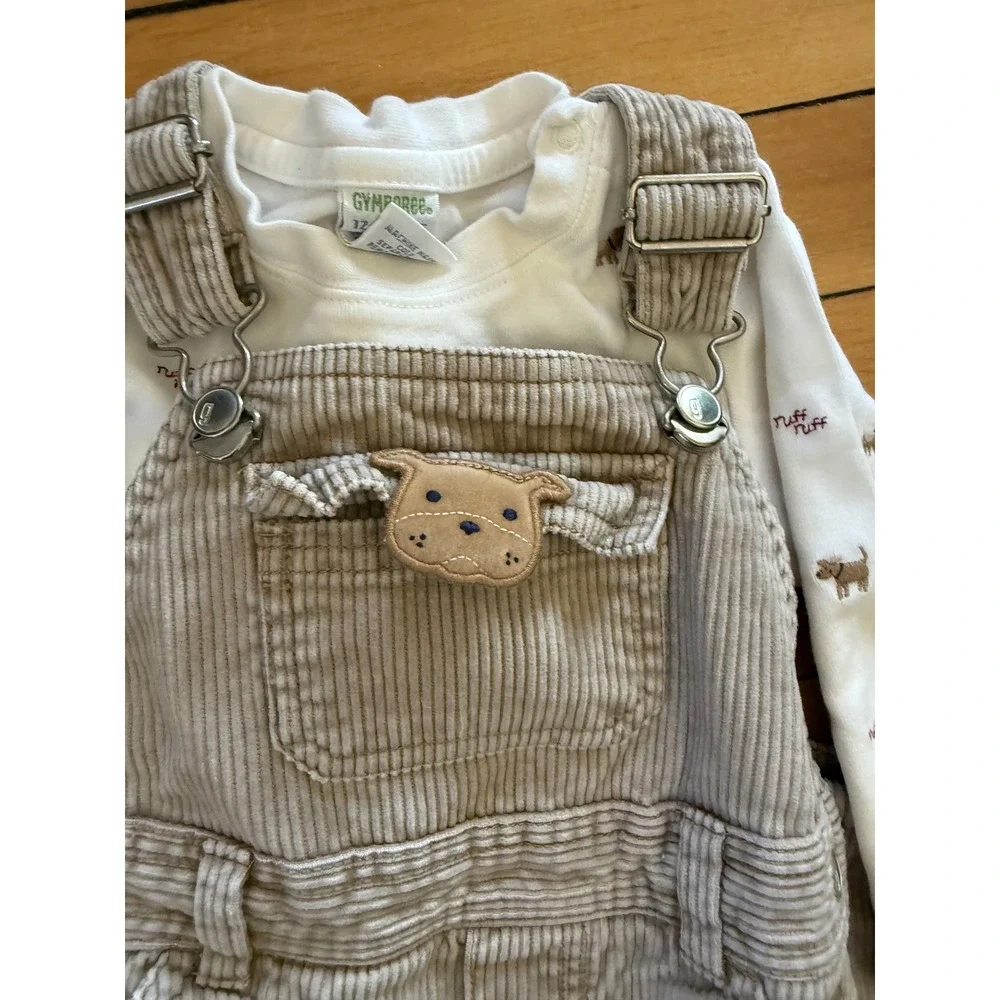 Gymboree bintage corduroy overalls and long sleeve dog embroidered‎